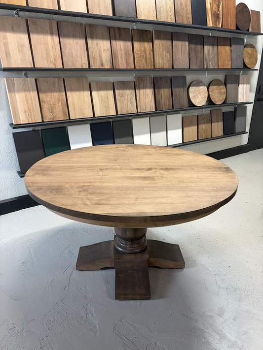 54” Round Extendable Maple Dining Table
