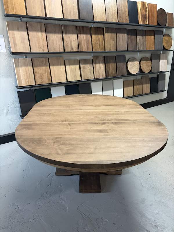 54” Round Extendable Maple Dining Table